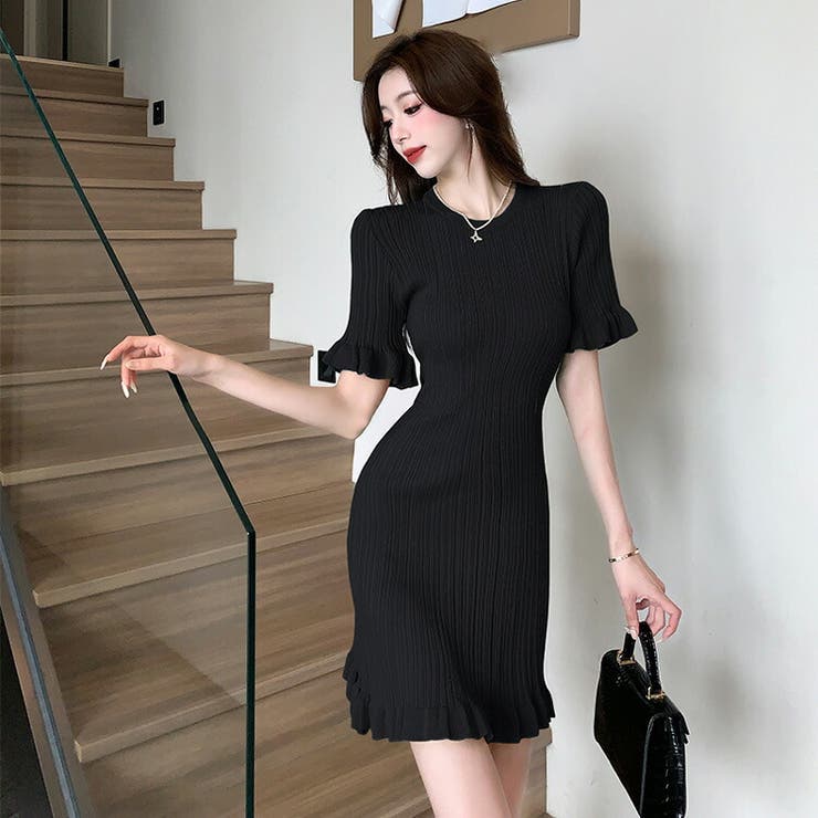 裾フリル ミニワンピース 全2色[品番：JSFW0010841]｜JS FASHION