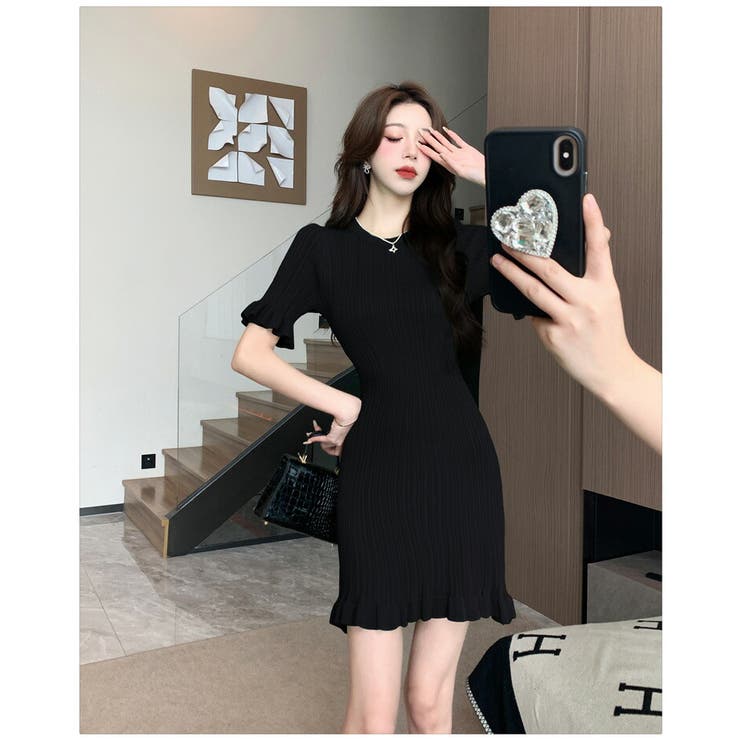 裾フリル ミニワンピース 全2色[品番：JSFW0010841]｜JS FASHION