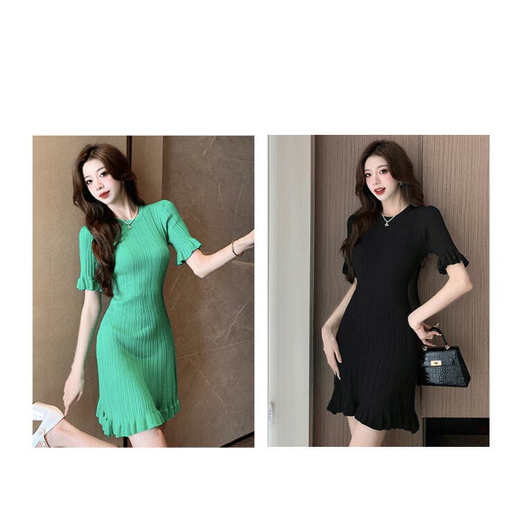 裾フリル ミニワンピース 全2色[品番：JSFW0010841]｜JS FASHION