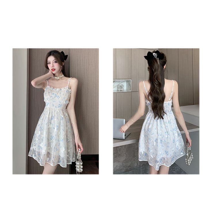 花柄ワンピース キャミワンピース シースルー[品番：JSFW0010850