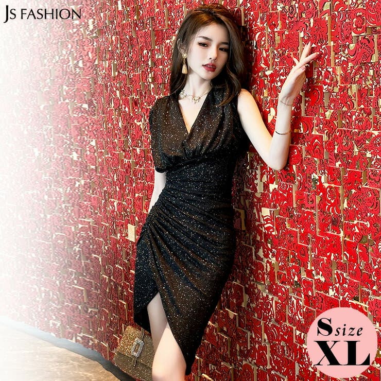 タイトワンピ ラメ入り ギャザー[品番：JSFW0010503]｜JS FASHION  