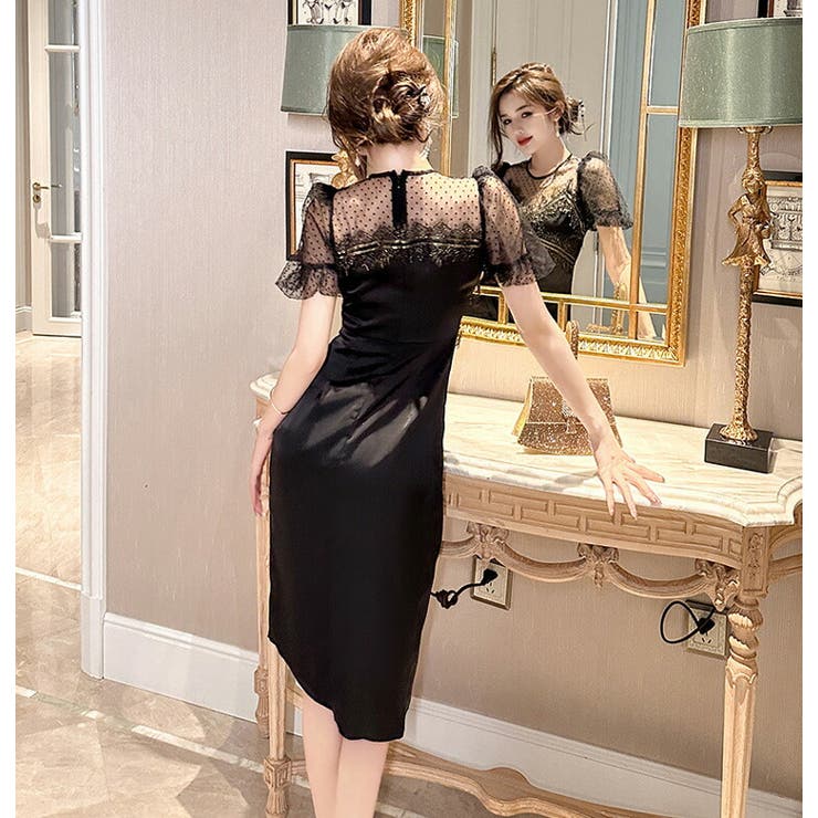 タイトワンピ ドットチュール パフスリーブ[品番：JSFW0010527]｜JS  