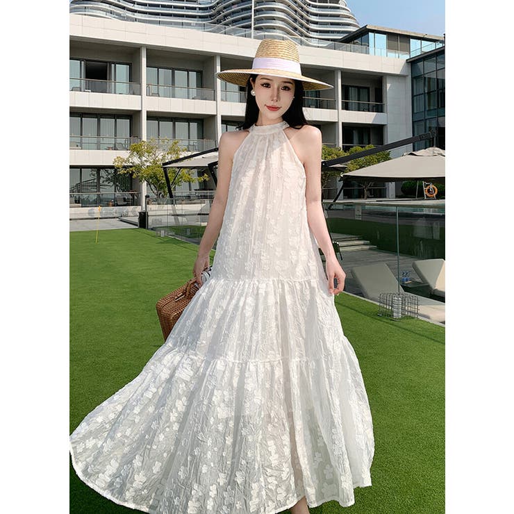 派手 花柄 ホルダーネック ロングワンピース リゾートヴィンテージ カラフル 派手 花柄 ホルダーネック ロングワンピース リゾート