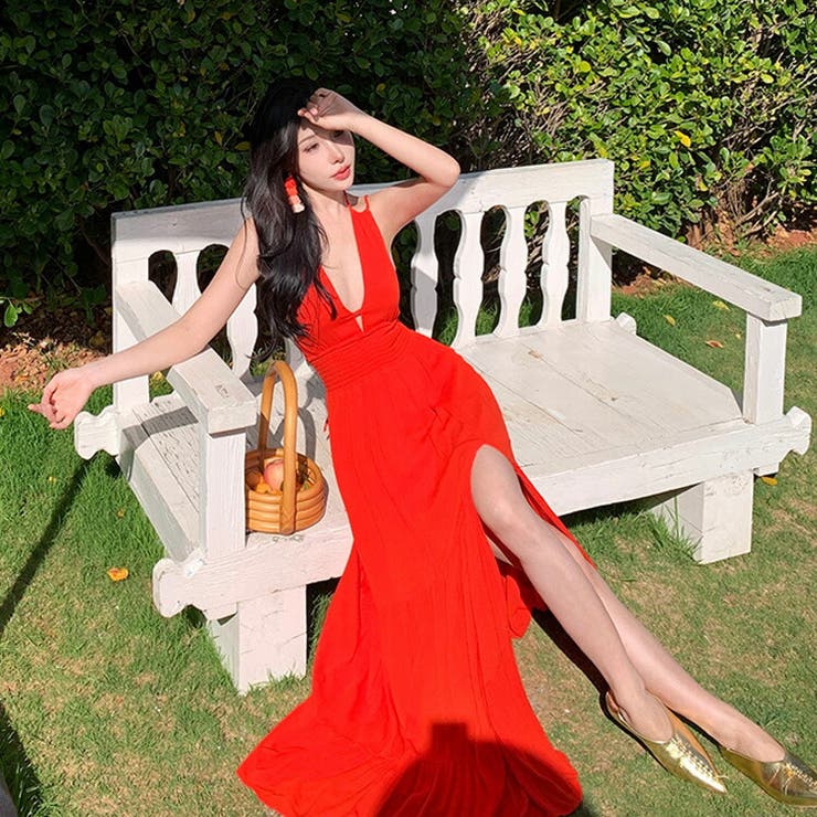 ワンピース レディース ノースリーブ ロング丈 シンプル 上品