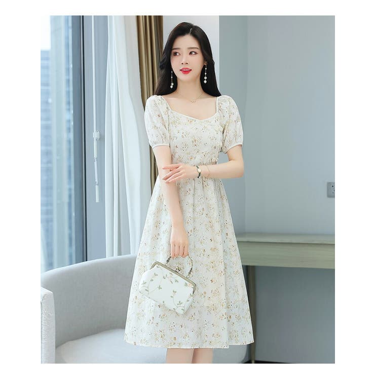 近沢レース製　花柄レースのついたワンピース　フリーsize Flower Collection】フラワーレースチュールワンピースRANDA公式