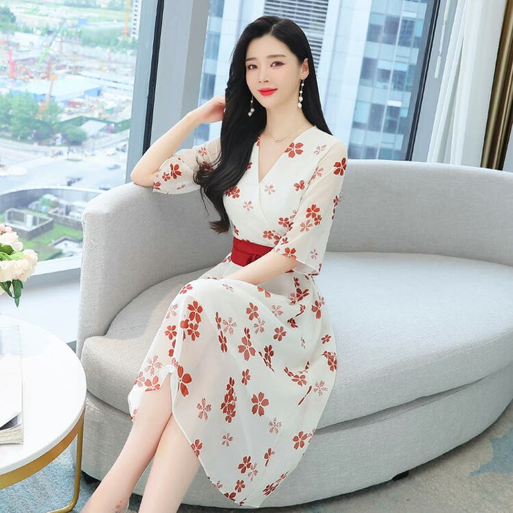 和柄 花柄ワンピース カシュクール[品番：JSFW0010939]｜JS