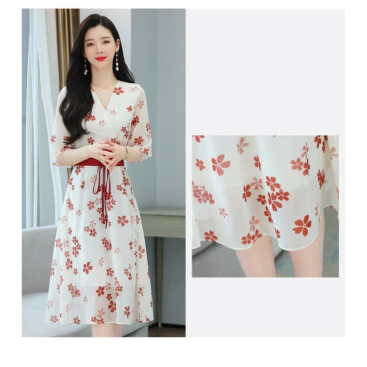 和柄 花柄ワンピース カシュクール