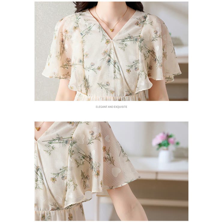 花柄ワンピース ハート柄 シフォン[品番：JSFW0010960]｜JS