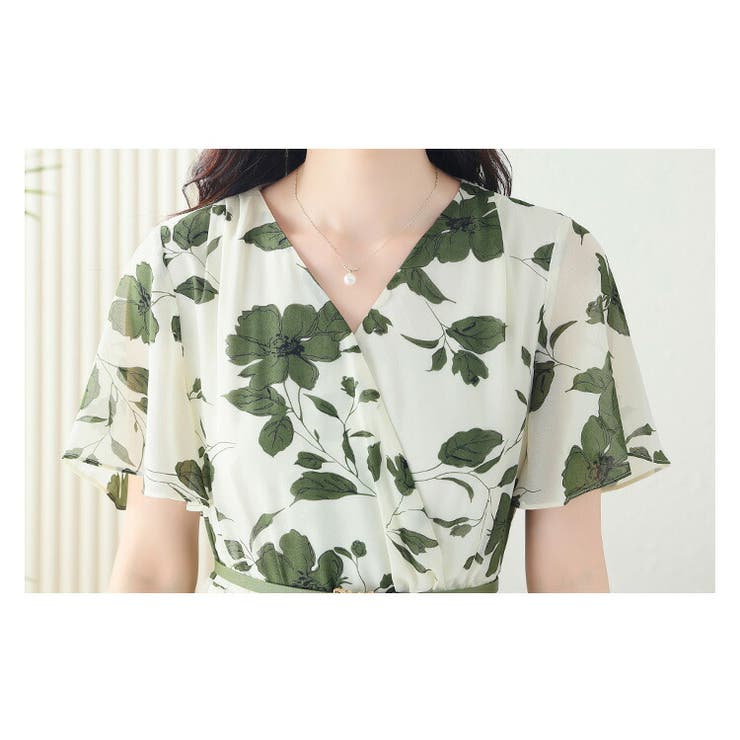 ドレスプラス DRESS+ ワンピース 花柄 半袖 ミモレ丈 フレア