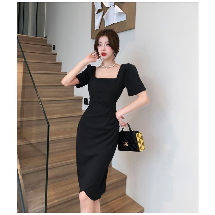 お手頃価格 タイトワンピース 全2色 スクエアネック[品番：JSFW0010882]｜JS ワンピース