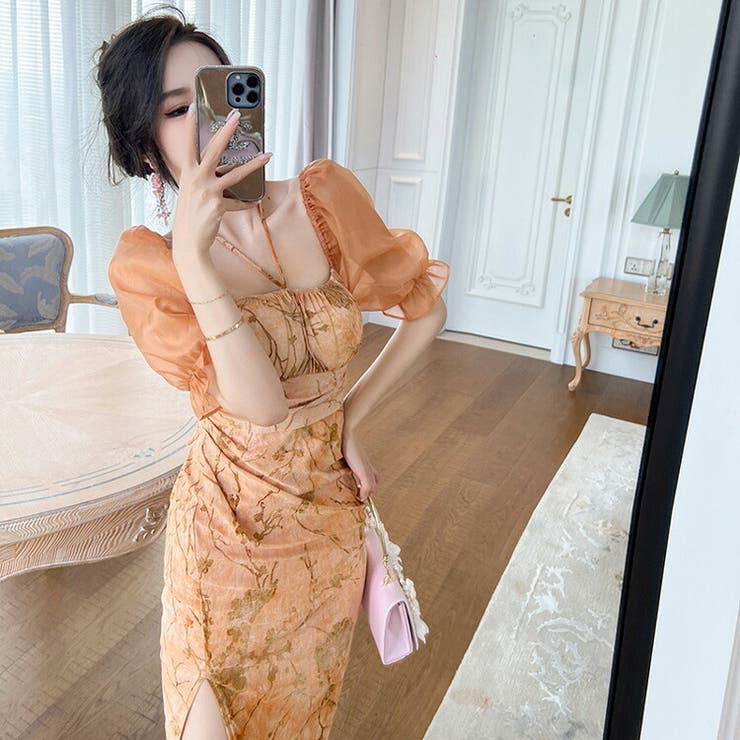 花柄ワンピ タイトワンピ シースルー[品番：JSFW0010976]｜JS