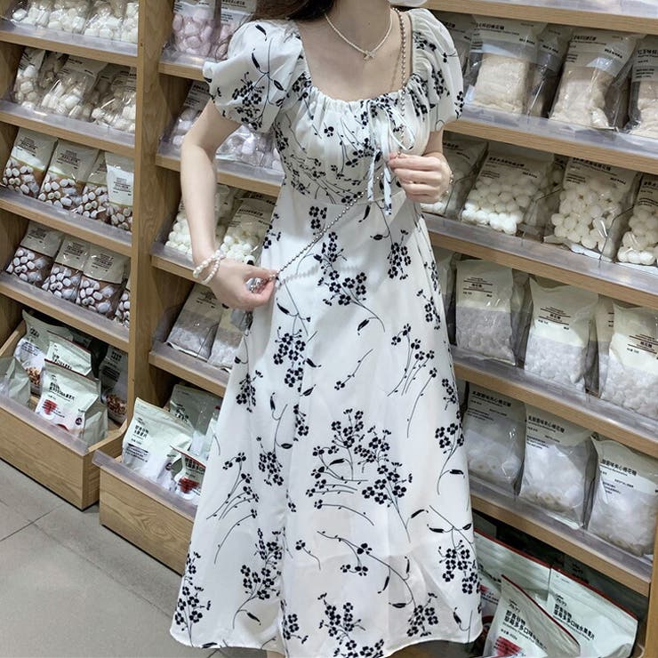 夏服　ワンピース　マキシ丈　花柄　オレンジ　総柄　リボン　古着　一点もの romy by the sea(ルーミーバイザシー)大人花柄オレンジマキシ