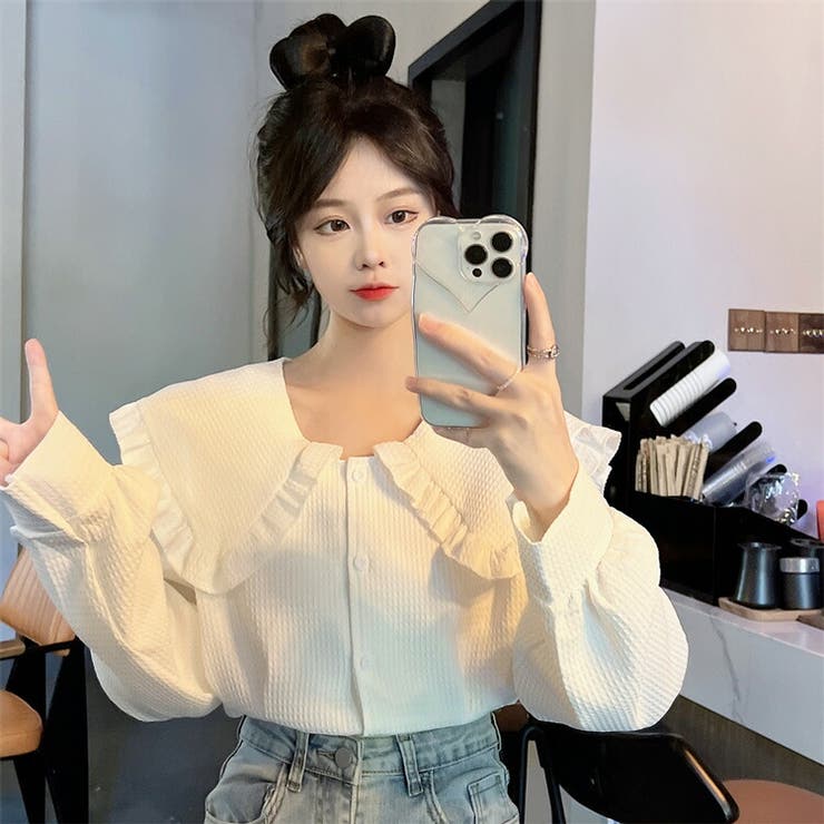 セーラーカラーブラウス 全2色 フリル襟[品番：JSFW0011834]｜JS