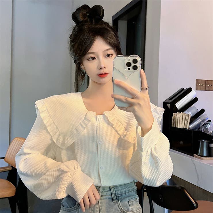 AD2023 24SS フリルカラーブラウス 黒 セーラー 丸襟 セーラーカラー