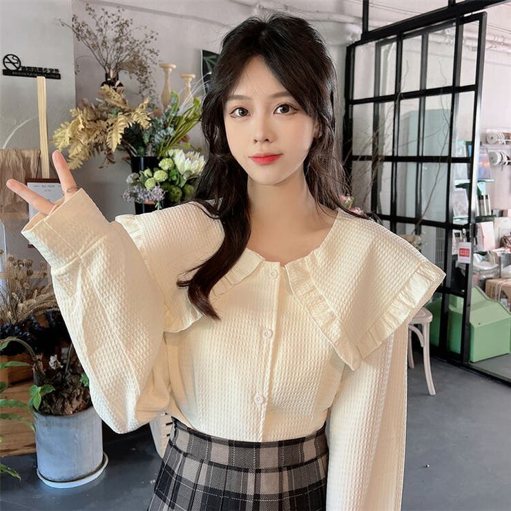 セーラーカラーブラウス 全2色 フリル襟[品番：JSFW0011834]｜JS