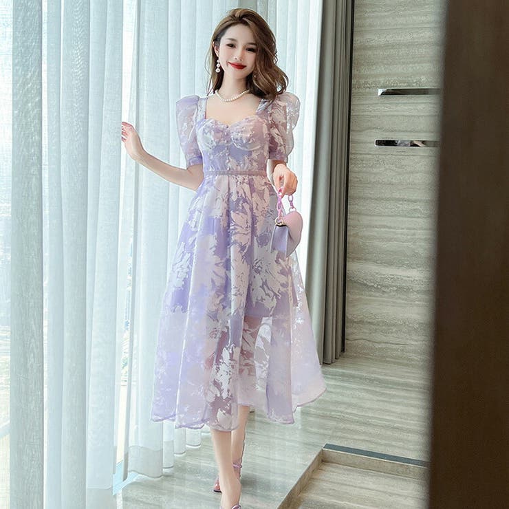 花柄ワンピ 総柄 シースルー[品番：JSFW0011173]｜JS FASHION