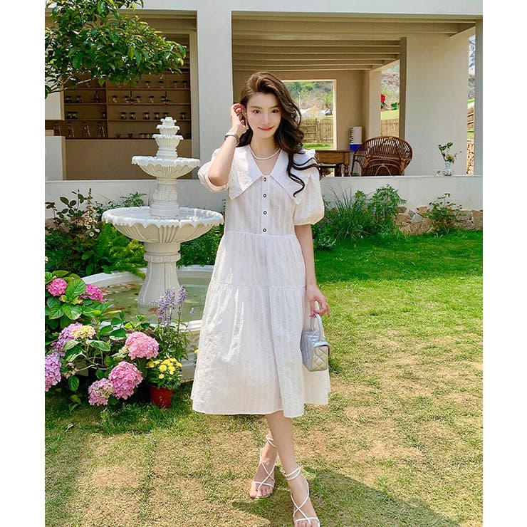 Aラインワンピース セーラーカラー フリル[品番：JSFW0010996]｜JS