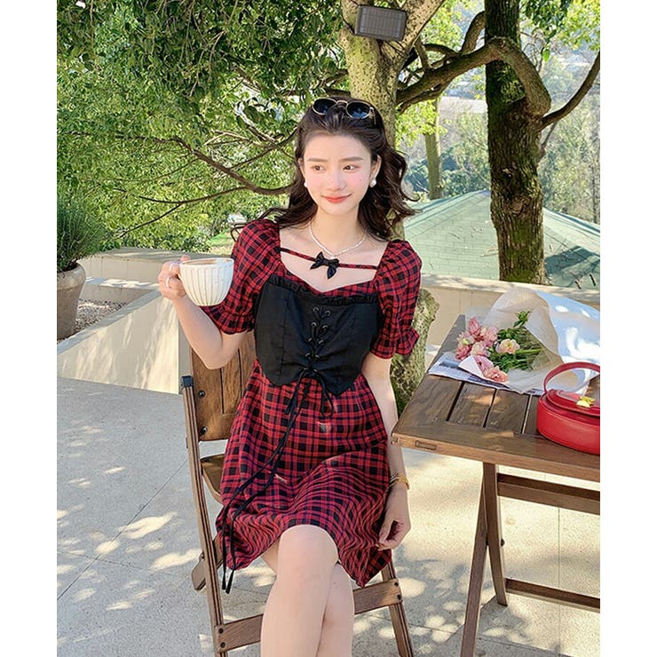 専用です✿大島紬 パフスリーブロングワンピース ネイビー×赤チェック 専用です✿大島紬 パフスリーブロングワンピース ネイビー×赤