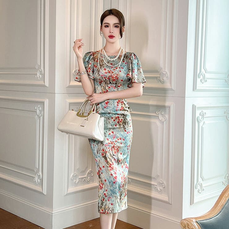 花柄ワンピ 全2色 タイトワンピ[品番：JSFW0011652]｜JS FASHION