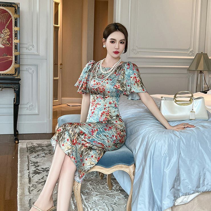 花柄ワンピ 全2色 タイトワンピ[品番：JSFW0011652]｜JS FASHION