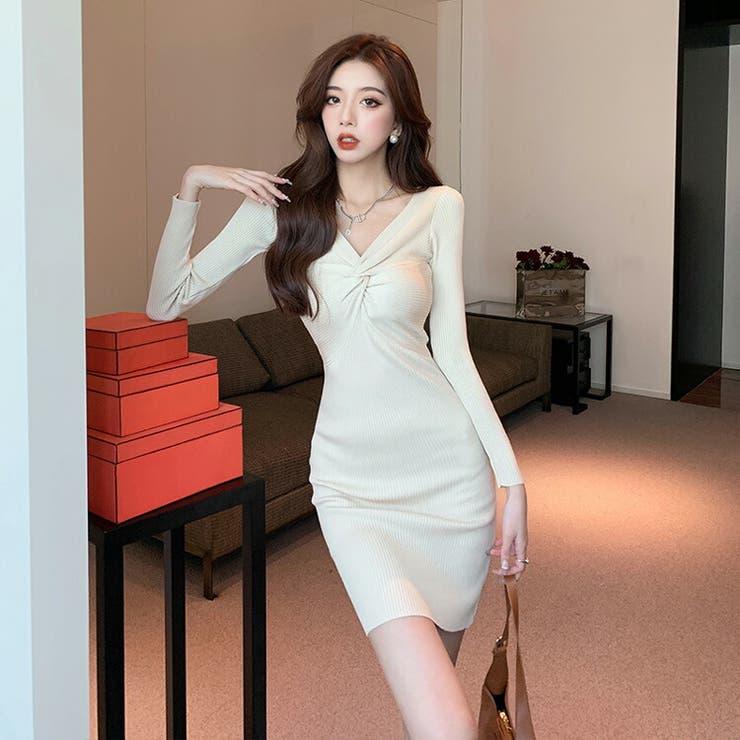 韓国 パールツイスト ニット ワンピース かわいい おしゃれ e83ea3c153a0e35afb7502ae26e823
