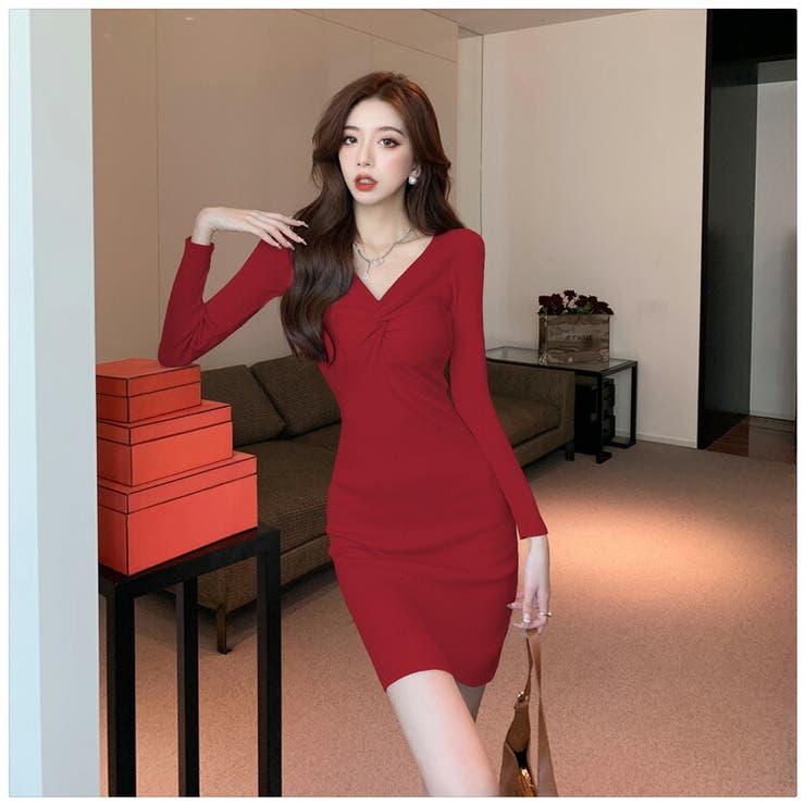 バストツイスト ニットワンピース 全3色[品番：JSFW0011318]｜JS