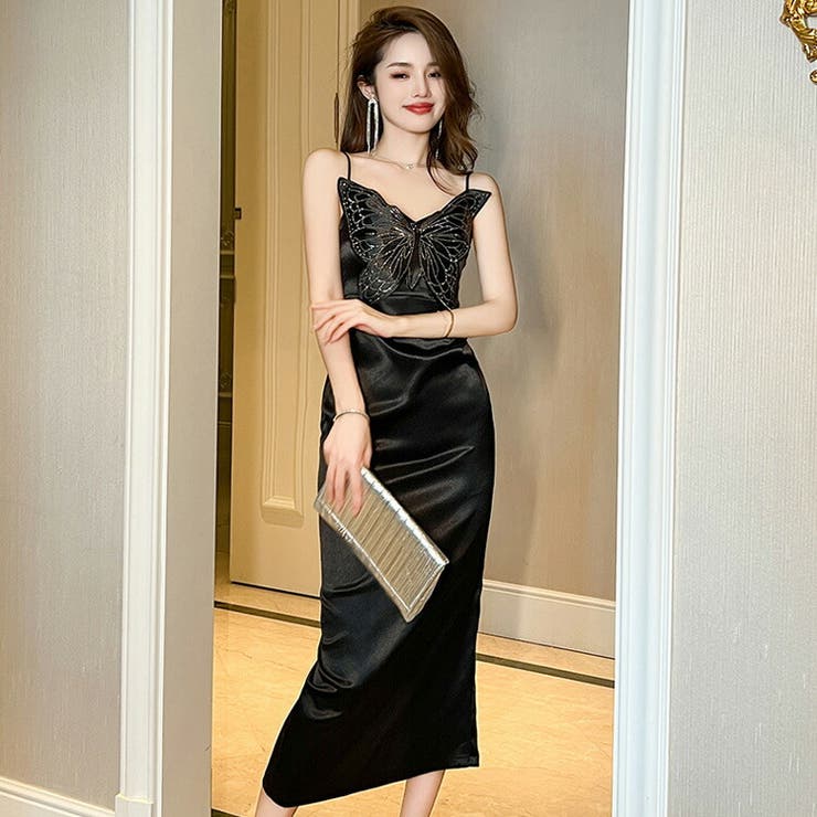 タイトワンピ 蝶々柄 光沢感 | JS FASHION | 詳細画像7 