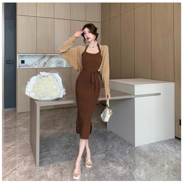 ワンピース 【前後2WAY／2サイズ展開】クリンクルノースリーブ