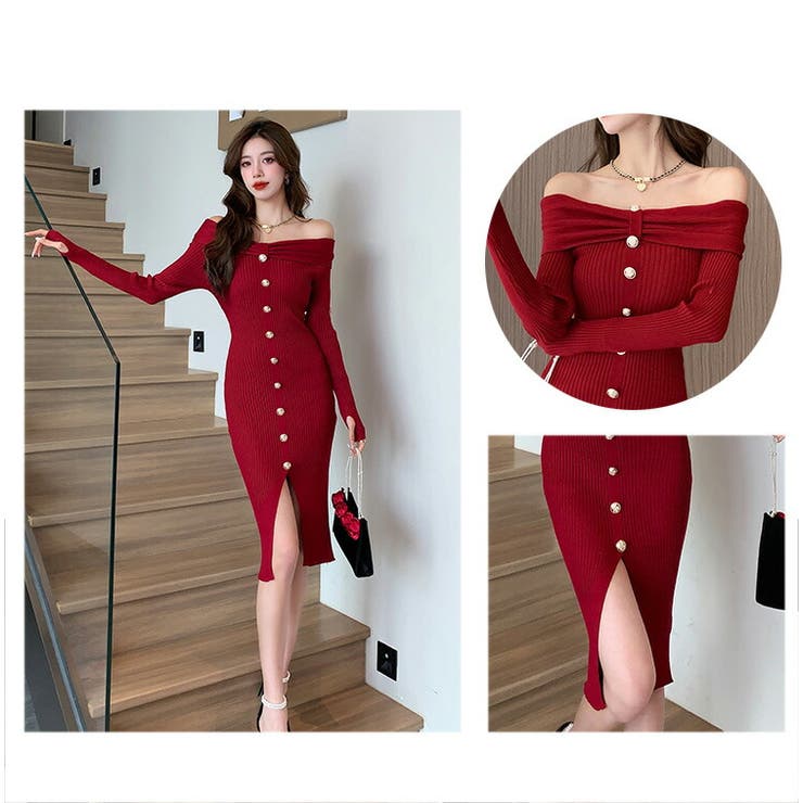 ニットワンピース 全4色 オフショルダー[品番：JSFW0012083]｜JS