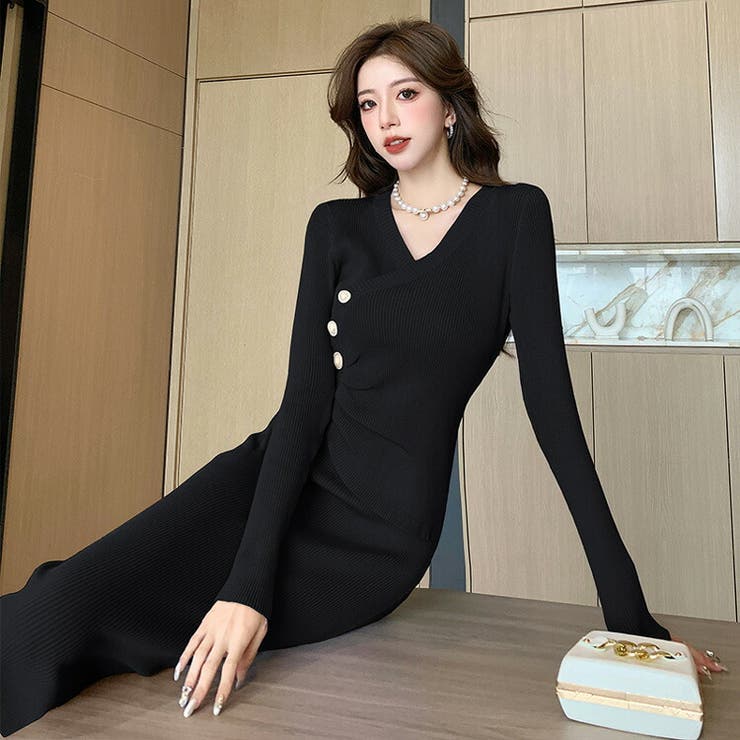 ニットワンピース 全4色 Vネック[品番：JSFW0012025]｜JS