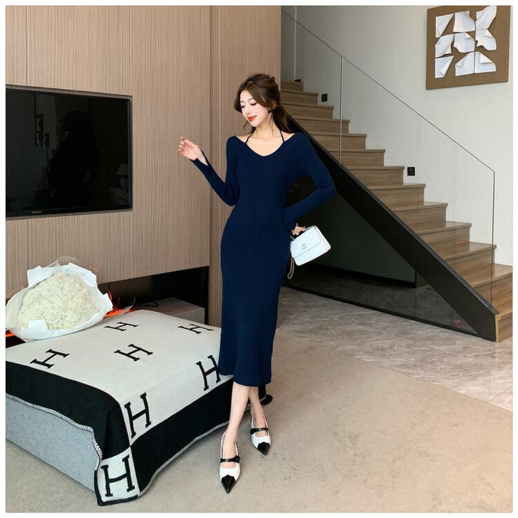 ニットワンピース 全2色 ホルターネック[品番：JSFW0012033]｜JS