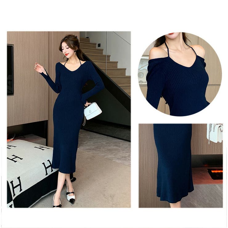 ニットワンピース 全2色 ホルターネック[品番：JSFW0012033]｜JS