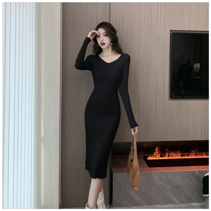 CurensologyＶネックニットワンピース CurensologyVネックニットワンピース