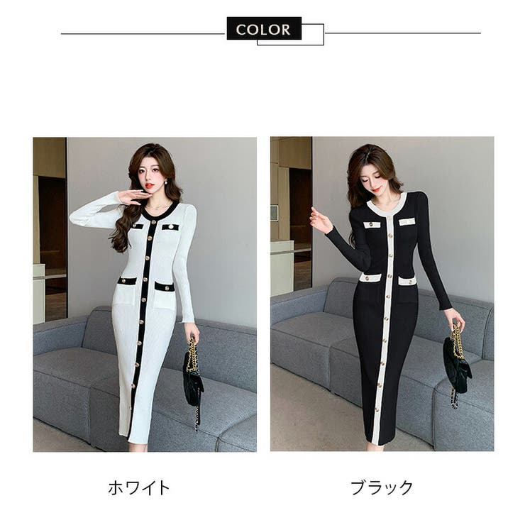 ニットワンピース 全2色 バイカラー[品番：JSFW0011991]｜JS FASHION