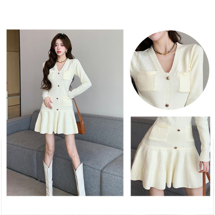 裾フリル ニットワンピース 全2色[品番：JSFW0011880]｜JS