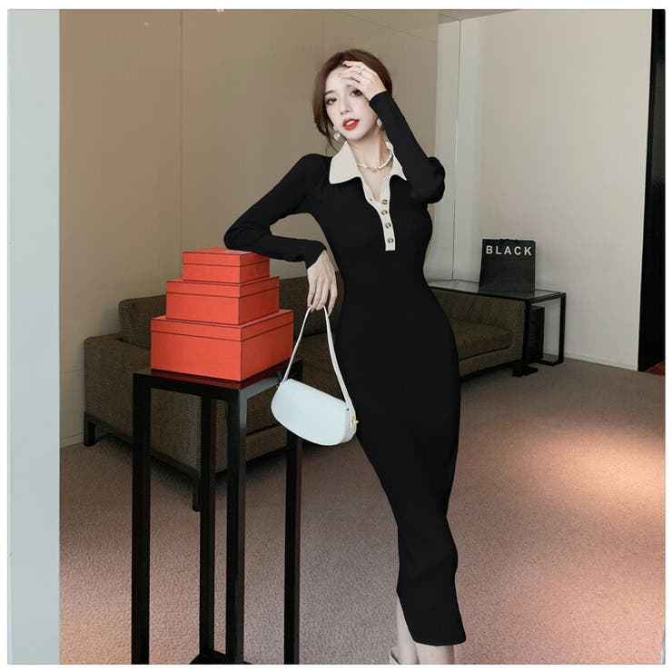 ニットワンピース 全2色 襟付き[品番：JSFW0011997]｜JS FASHION