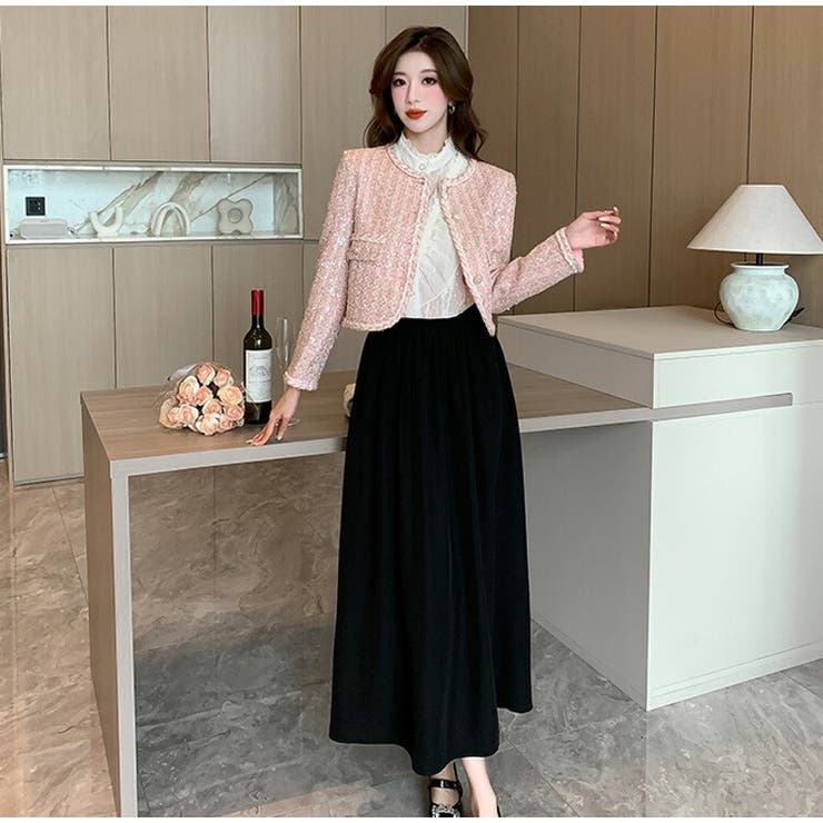 ツイードジャケット レディース ジャケット 秋 春 ノーカラー