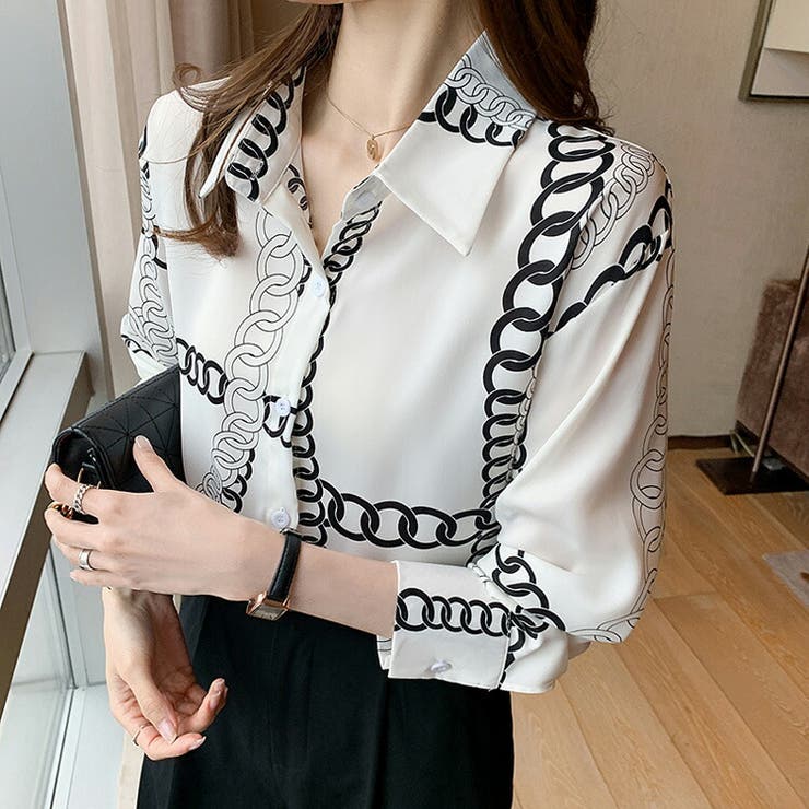「かわいい～！」 チェーン柄シャツ 全2色 シャツ[品番：JSFW0011573]｜JS FASHION トップス