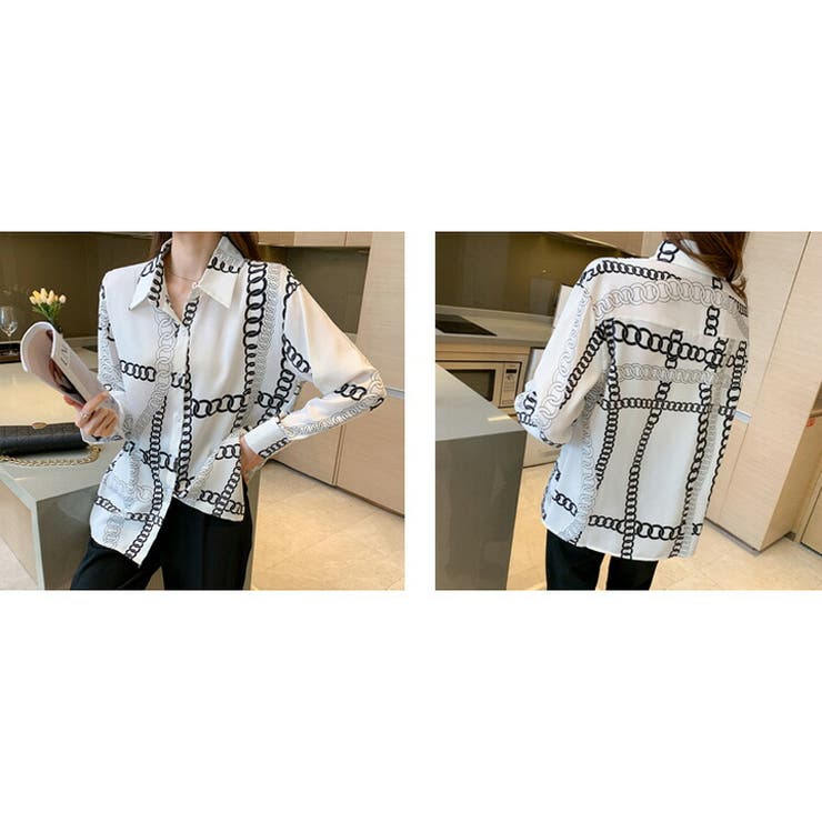 みな様　23区　サイズ 40　Ratti　チェーン柄　幾何学プリント　シャツ チェーン柄シャツ 全2色 シャツ[品番：JSFW0011573]｜JS FASHION