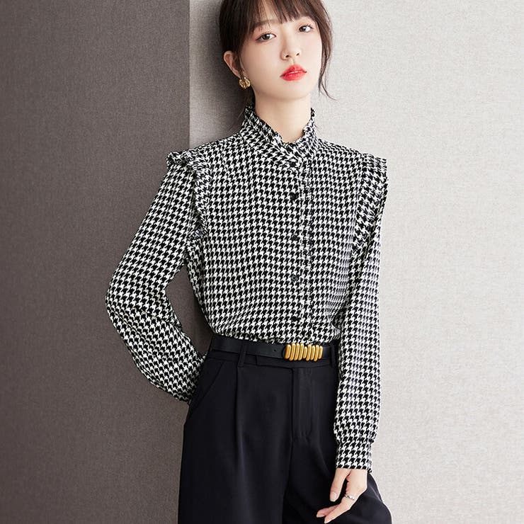 千鳥柄 ブラウス チェック柄[品番：JSFW0011616]｜JS FASHION