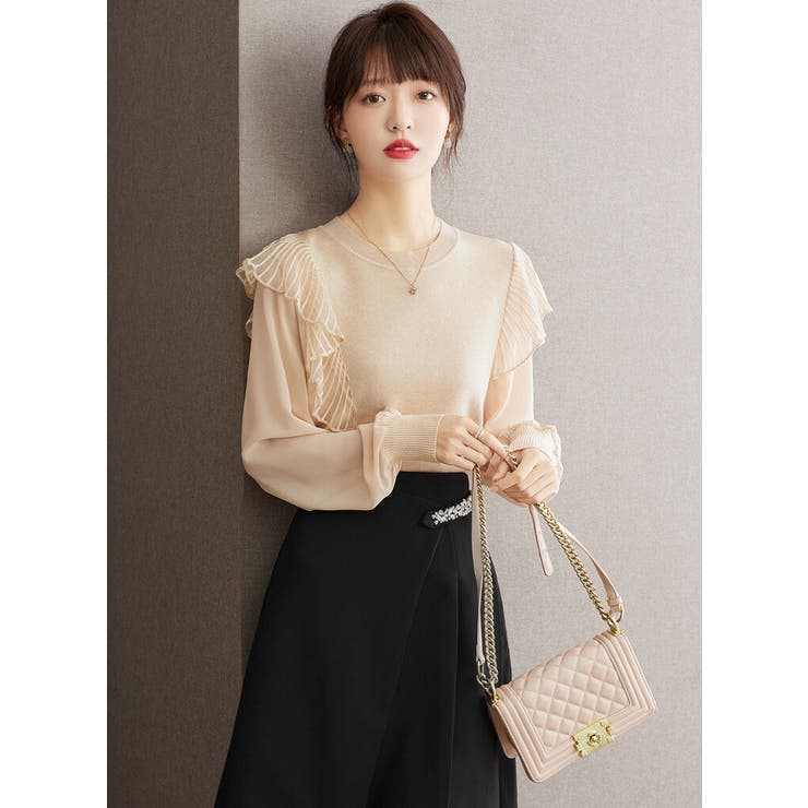 【美品✨】ルネ　トップス　ニット　フリル　パール　2021年　34 美品✨】ルネ トップス ニット フリル パール 2021年 34