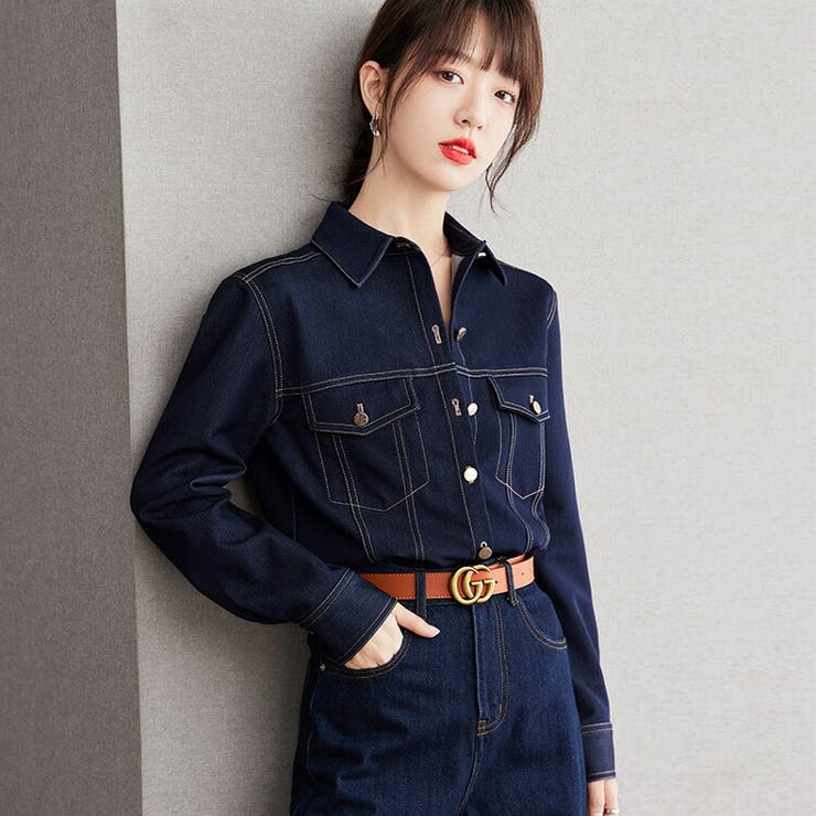 デニムシャツ 襟付き シンプル[品番：JSFW0012741]｜JS FASHION