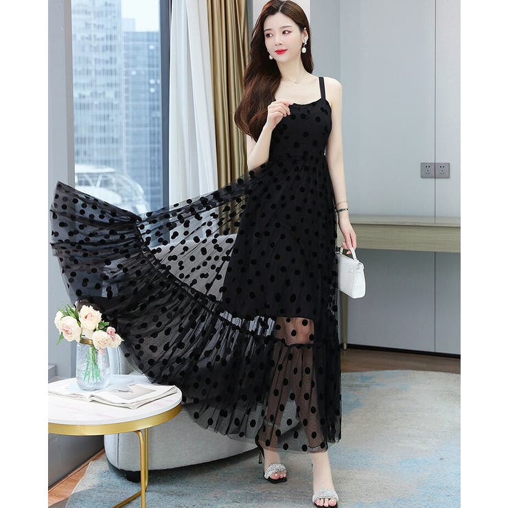 ロング ワンピース ドット柄[品番：JSFW0010364]｜JS FASHION