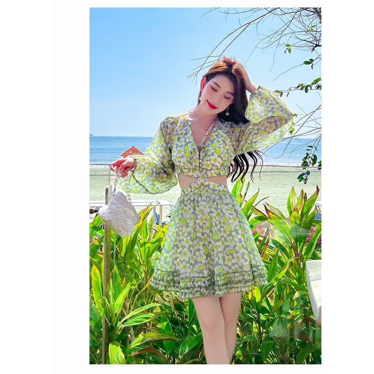 花柄★ジャカード★オープンバック★ワンピース★ ROTATE リゾートワンピ 花柄 バックオープン[品番：JSFW0010415]｜JS