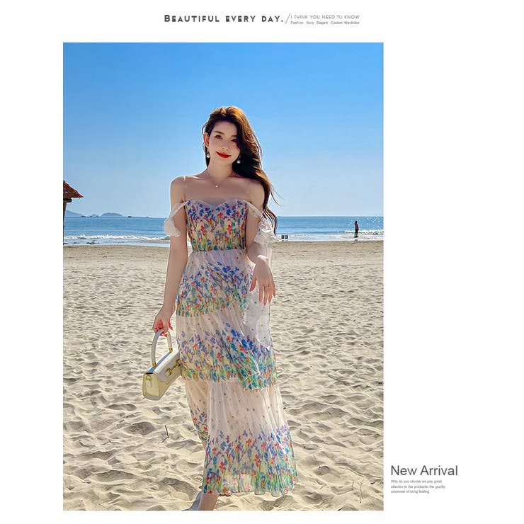 ★★Sea NY 花柄 オフショルダー スモックワンピース 送料関税込 リゾートワンピ 花柄ワンピ オフショルダー[品番：JSFW0010416