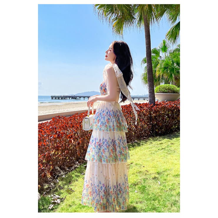 リゾートワンピ 花柄ワンピ オフショルダー[品番：JSFW0010416