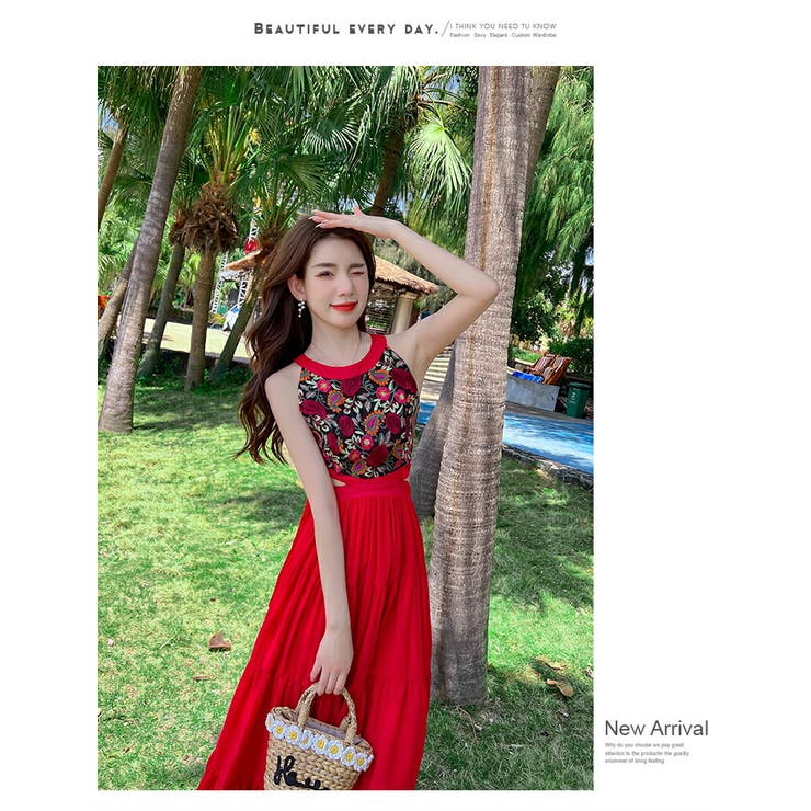 Lサイズ 着物リメイク 赤と緑のAラインワンピース（着物・浴衣-和  