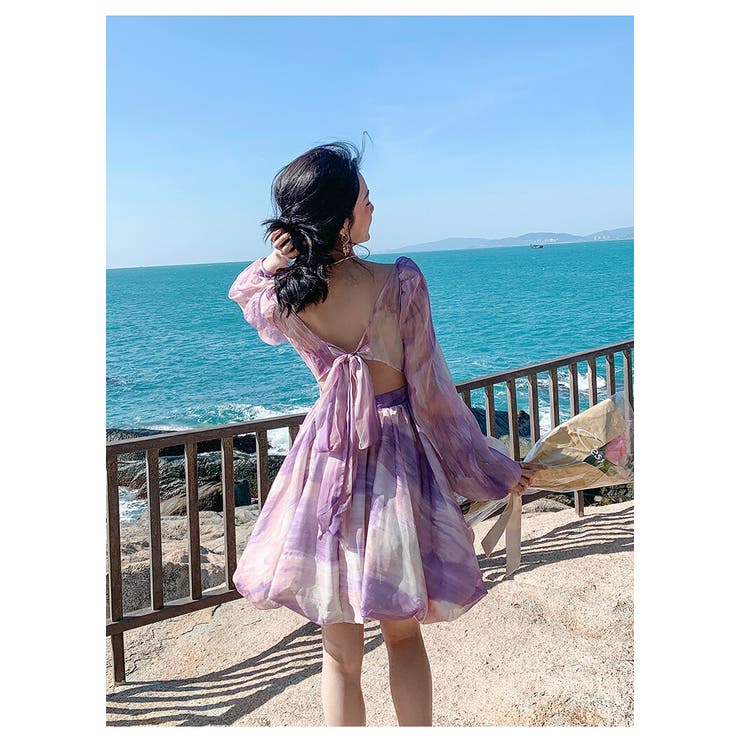 リゾートワンピ シフォン バックリボン[品番：JSFW0010811]｜JS