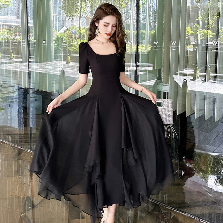 Aラインワンピ 無地 シフォン切替 | JS FASHION | 詳細画像1 