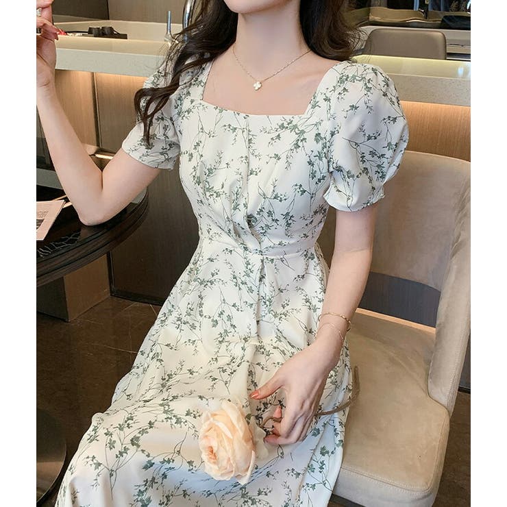 レディース ワンピース 花柄 スクエアーネック タイト b11160 リフ Riff サッと着て、自然とスタイルアップ 小花柄スクエア